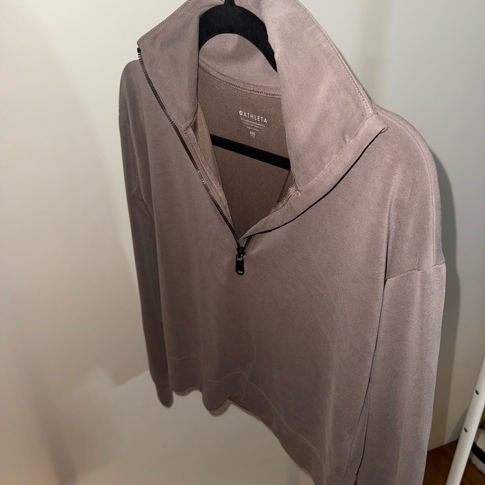 Athleta Seasoft Oatmeal Brown Quarter-Zip Pullover